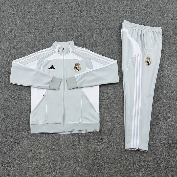 Tuta da Track di Giacca Real Madrid Bambino 2025-2026 Grigio Bianco